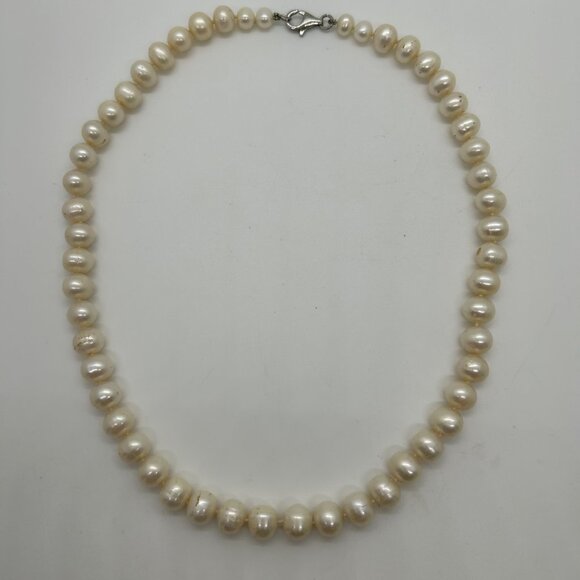 Cultured Pearl Necklace With Sterling Silver Lobster Clasp 18" Freshwater - Picture 9 of 14